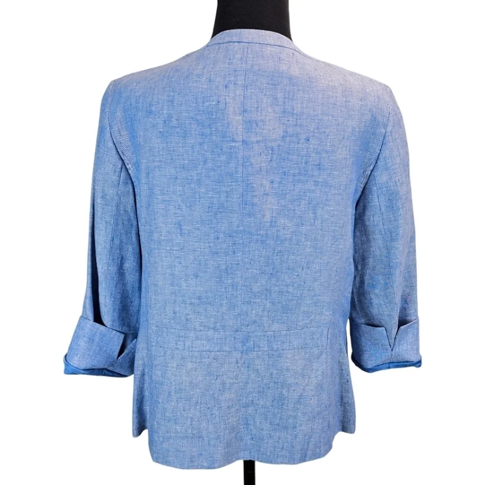 Talbots 100% Linen Open Front Blazer Jacket Light Blue Sz 10 Cape Cod Hamptons